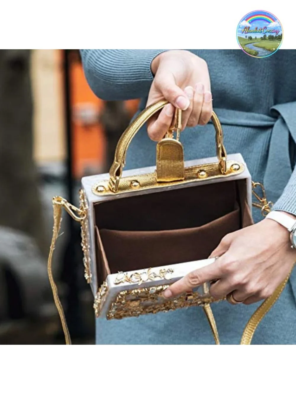 Designer Flower Acrylic Crossbody Bag with Rhinestones Evening Clutch Shoulder